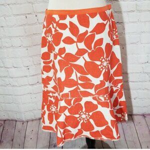 J Crew Orange and White Floral Linen Skirt